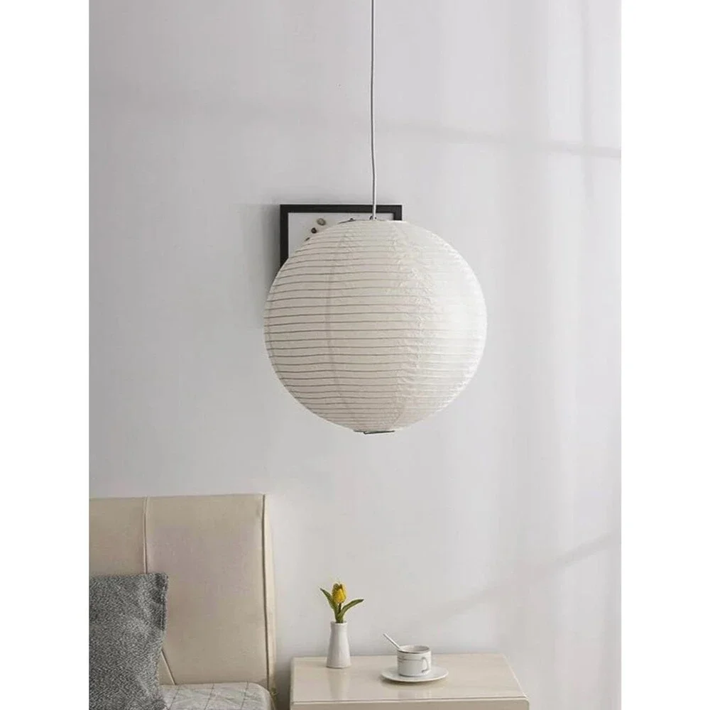 NWT Round Paper Lantern Pendant Lamp in White Cozy Clean Classic Minimalist